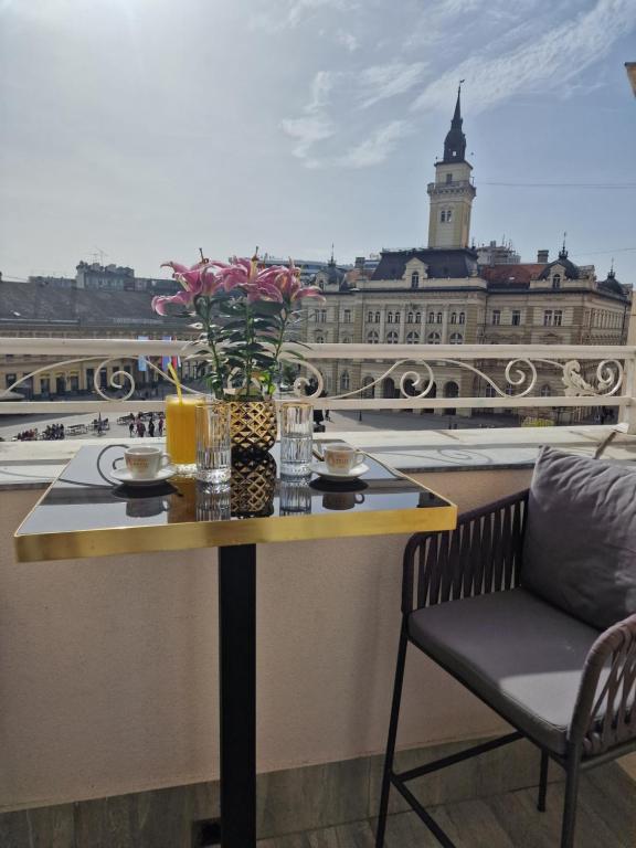 诺维萨德Queen Palace的阳台上的花瓶桌子