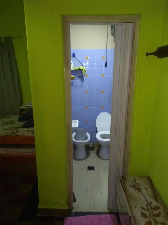 圣克莱门特雷图尤Depto San Clemente del tuyu centro的一间带卫生间和绿色墙壁的浴室