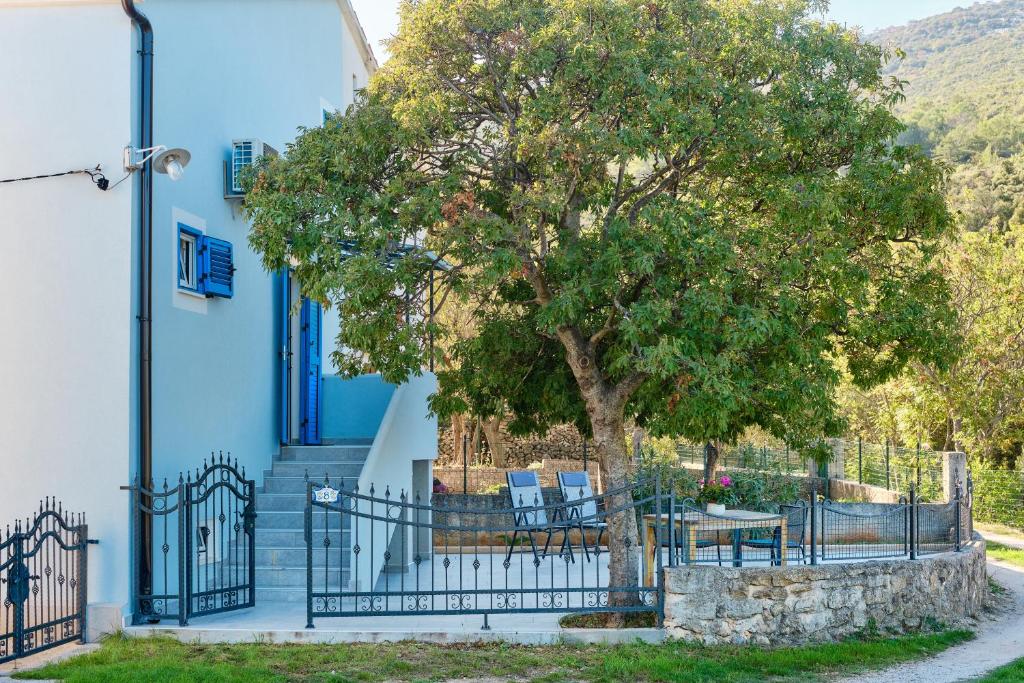 内里吉恩Domus Olivae的前面有一棵树的蓝色房子