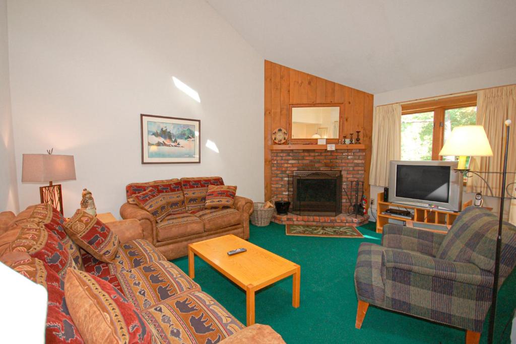 拉德洛Kettle Brook J1的带沙发和壁炉的客厅