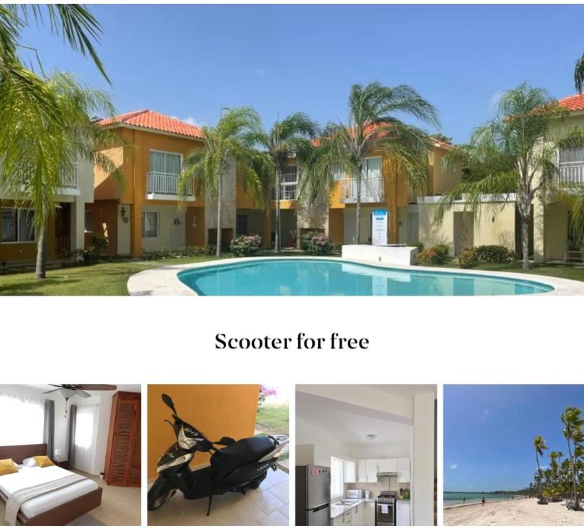 蓬塔卡纳Punta Cana Apartment and scooter for free的房屋和游泳池图片的拼贴