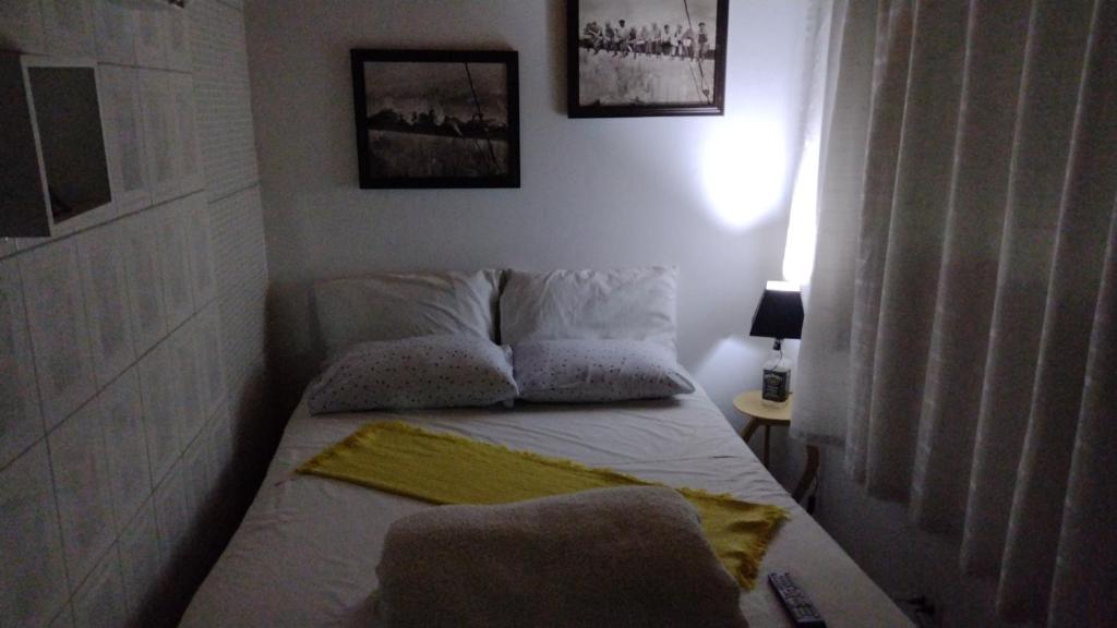 圣保罗Hostel Convention Expo SP的一间小卧室,配有带两个枕头的床