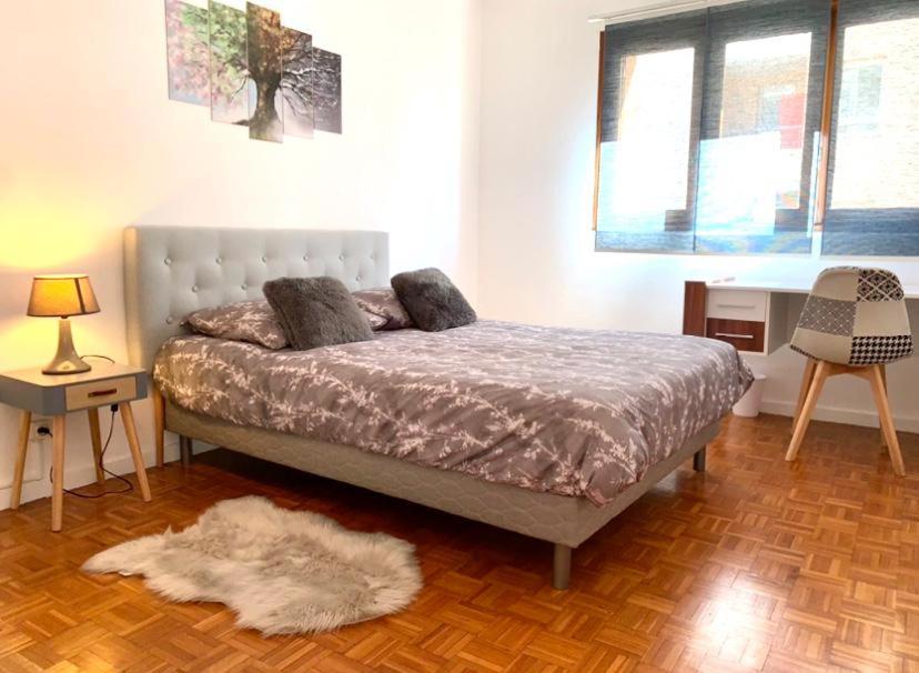 马赛Jolie chambre Marseille centre的卧室配有一张床,地板上铺有地毯