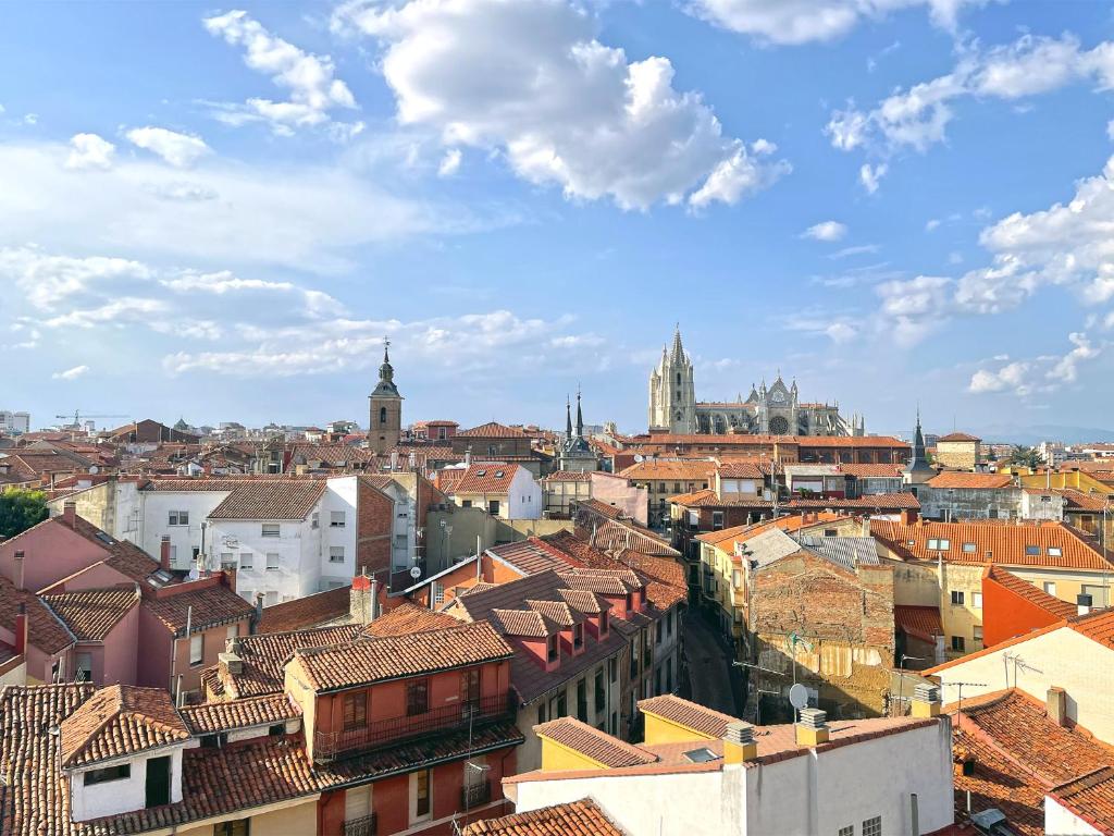 莱昂The View - Apartamento reformado con vistas a la Catedral - leonapartamentos的享有带屋顶和建筑的城市美景