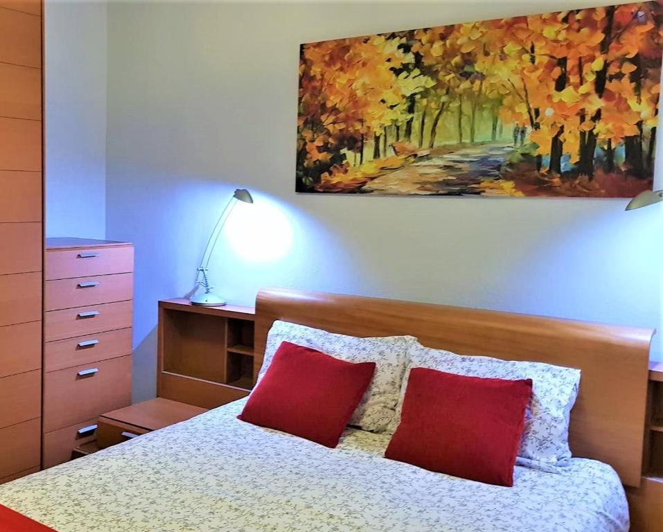 毕尔巴鄂habitación, salita y baño privado, REATE LBI00466的卧室配有一张床,墙上挂有绘画作品