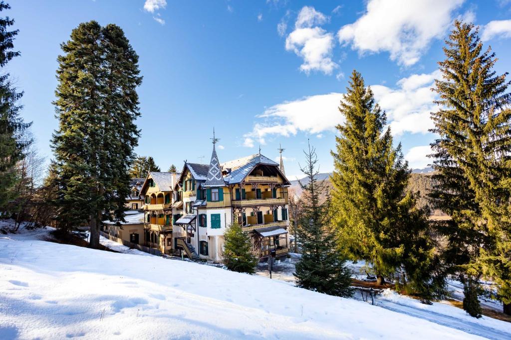 修希Hotel Salegg的雪中山上的大房子