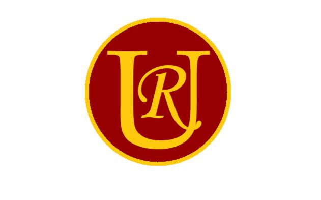 拉巴斯Residencial Uruguay的白色背景上的红色和金色标志