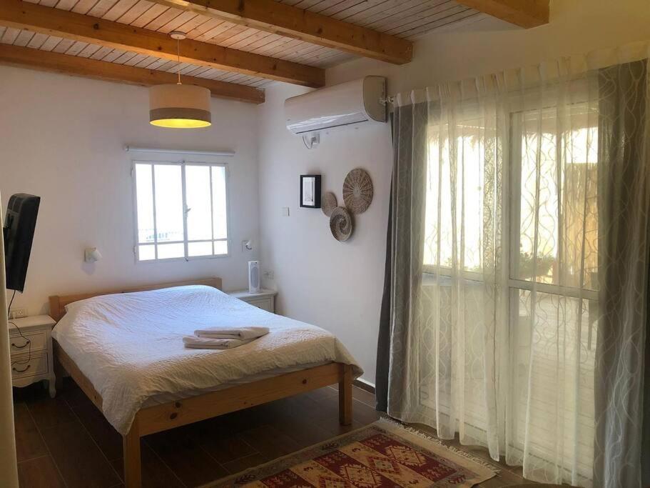 OvnatBeautiful Dead Sea Unit的一间卧室设有一张床和一个大窗户