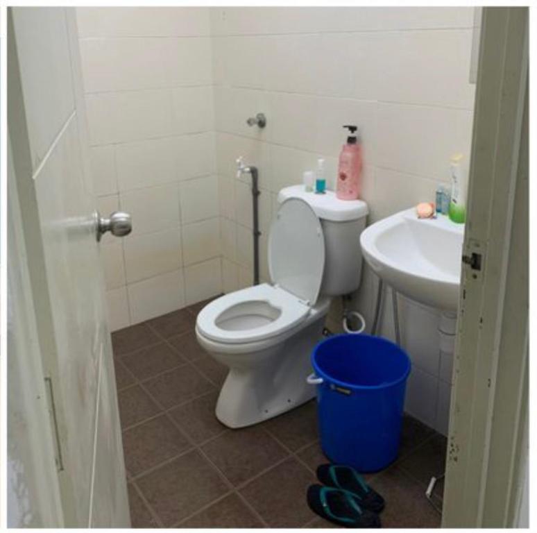 居銮Sobey Laris Homestay MAS AYU的一间带卫生间和水槽的浴室
