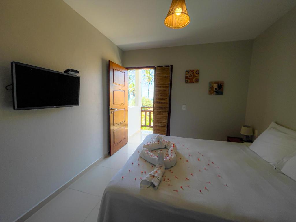 雅帕拉廷加Pousada San Giovanni的一间卧室设有一张带平面电视的床。