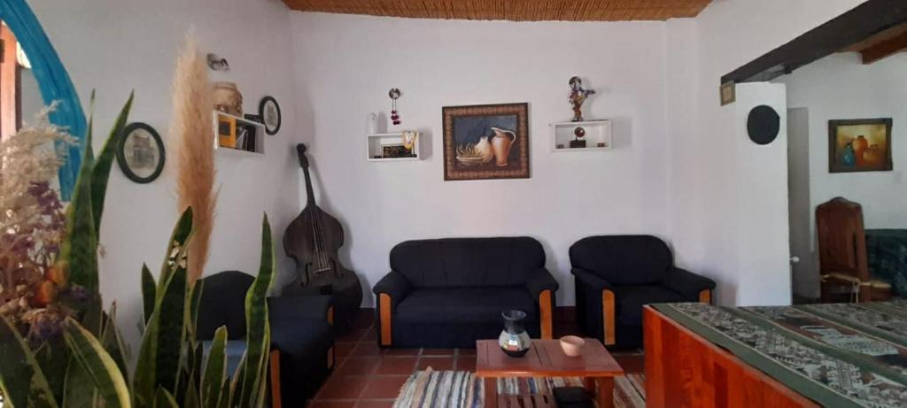 麦马拉Hosteria Andina的客厅配有两把椅子和吉他