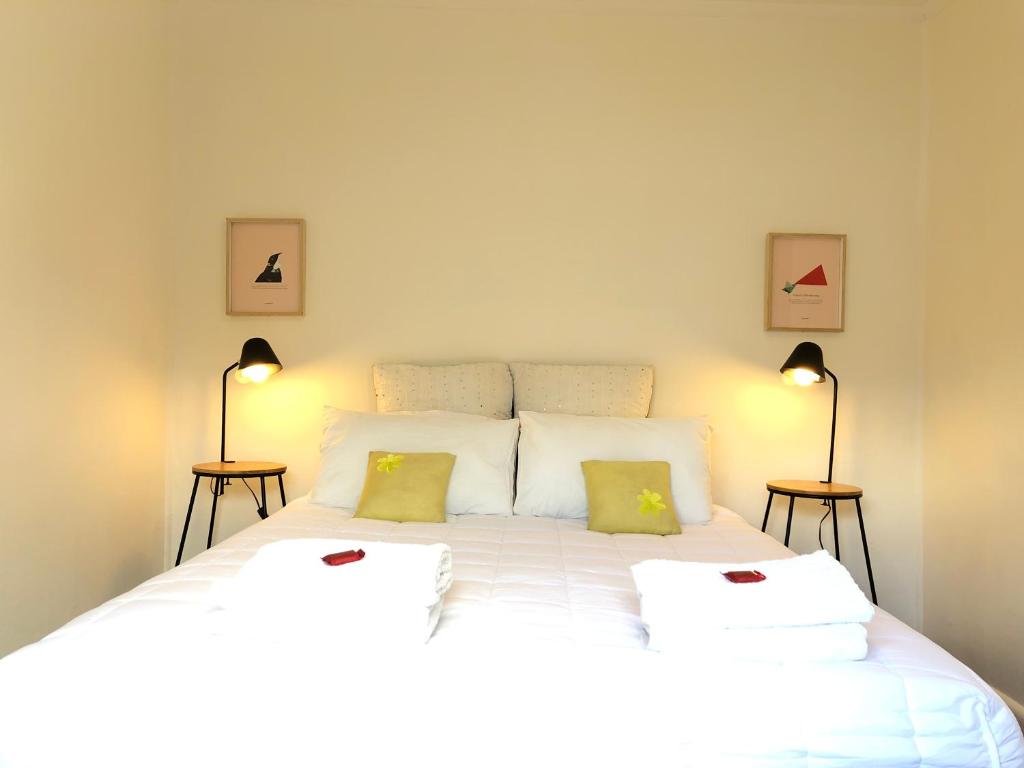 莫图伊卡Comfy at Ed's - 20 mins to Kaiteri & Abel Tasman的卧室配有一张带两个枕头的大白色床