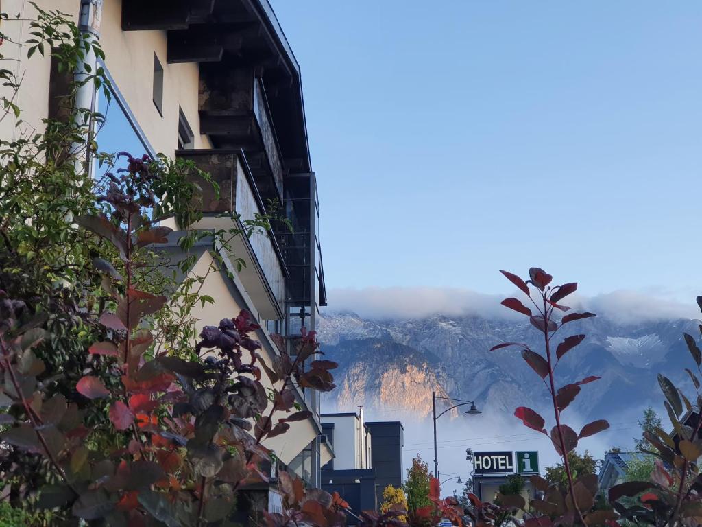 因斯布鲁克格森斯阿尔卑斯艺术酒店的从两栋建筑中可以欣赏到山脉美景