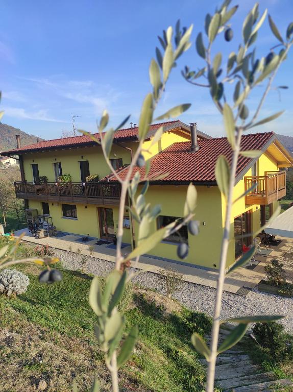 RanicaAgriturismo La Soglia Del Parco的黄色的房屋,有红色的屋顶