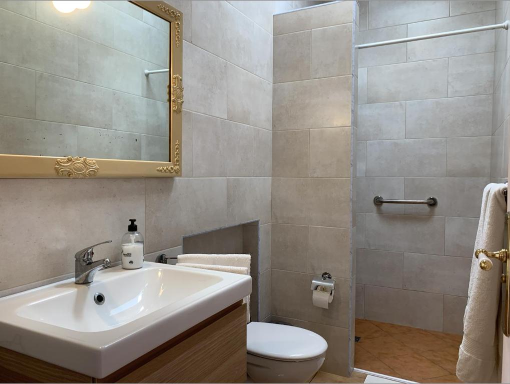 阿里亚Casa Jasmin Haria的一间带水槽、卫生间和镜子的浴室