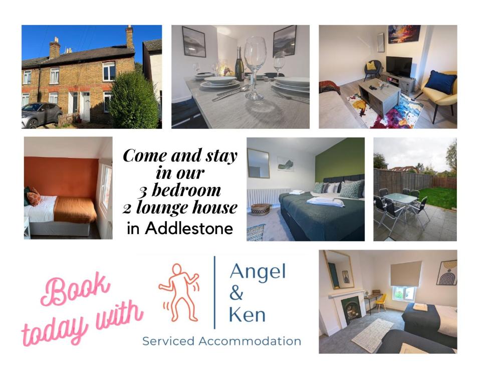 阿德尔斯通3 Bed 2 Lounge House up to 40pc off Monthly in Addlestone by Angel and Ken Serviced Accommodation Great Value for Long-term Stay的房屋照片的拼贴