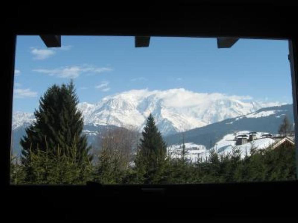 孔布卢Les Mules的窗户享有雪覆盖的山景。
