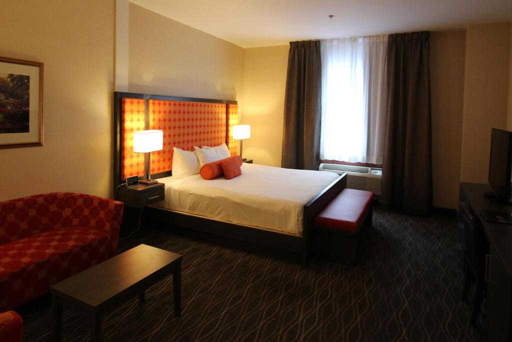 蒙特利尔蒙特利尔中心科洛姆酒店的酒店客房,配有床和沙发