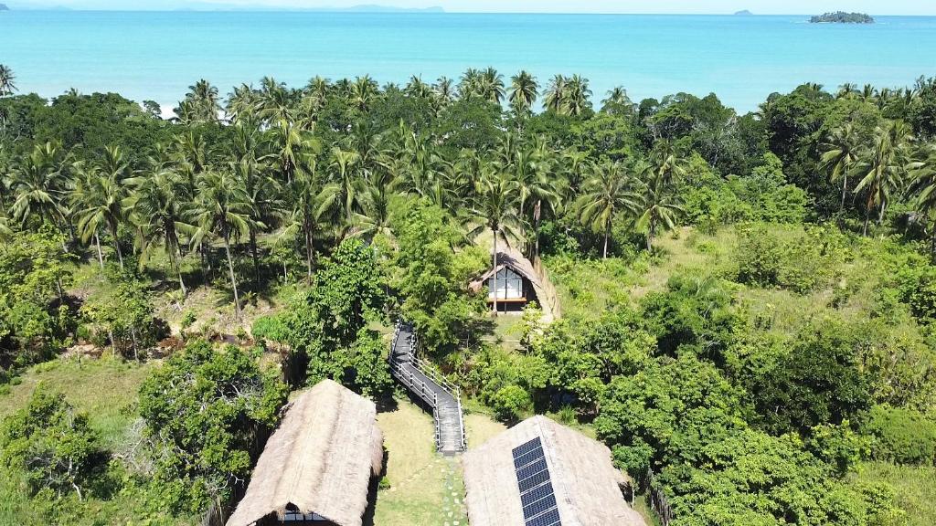 San MiguelBinga Beach Palawan Glamping的丛林中房屋的空中景观
