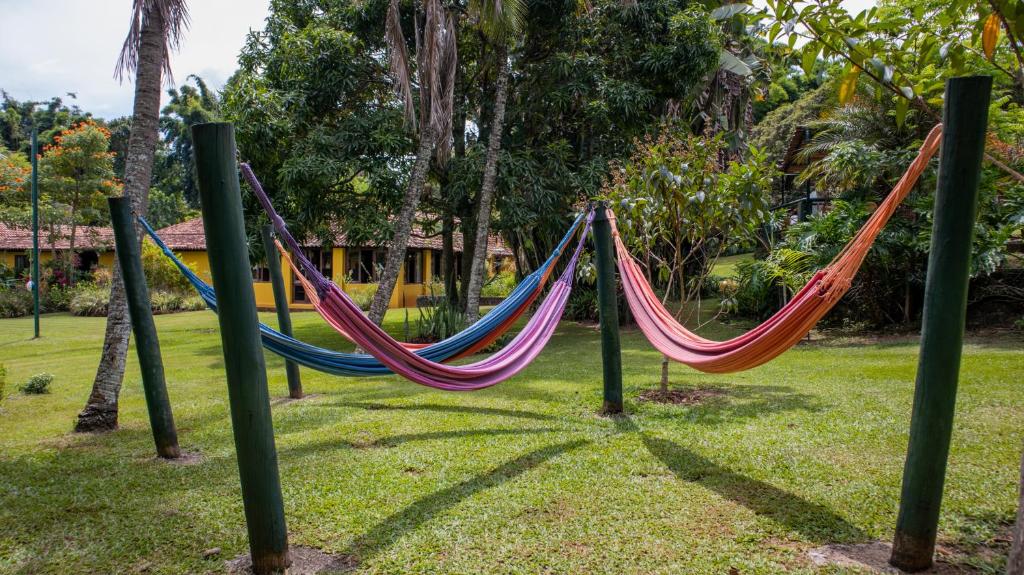 多拉杜Hotel Fazenda Bela Vista的公园里几张吊床