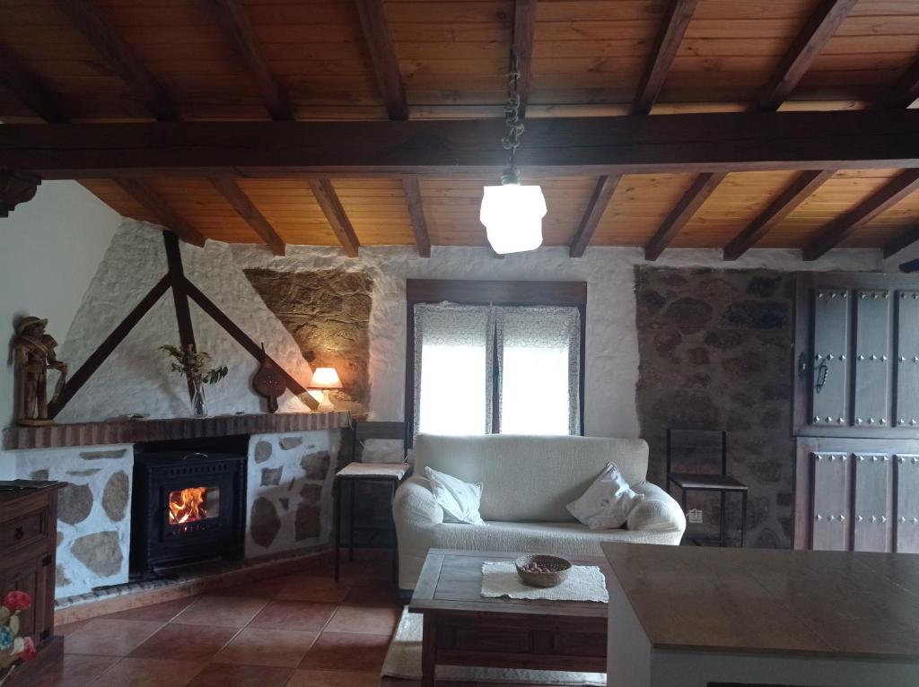 CepedaCasa Rural El Turuterro的带沙发和壁炉的客厅