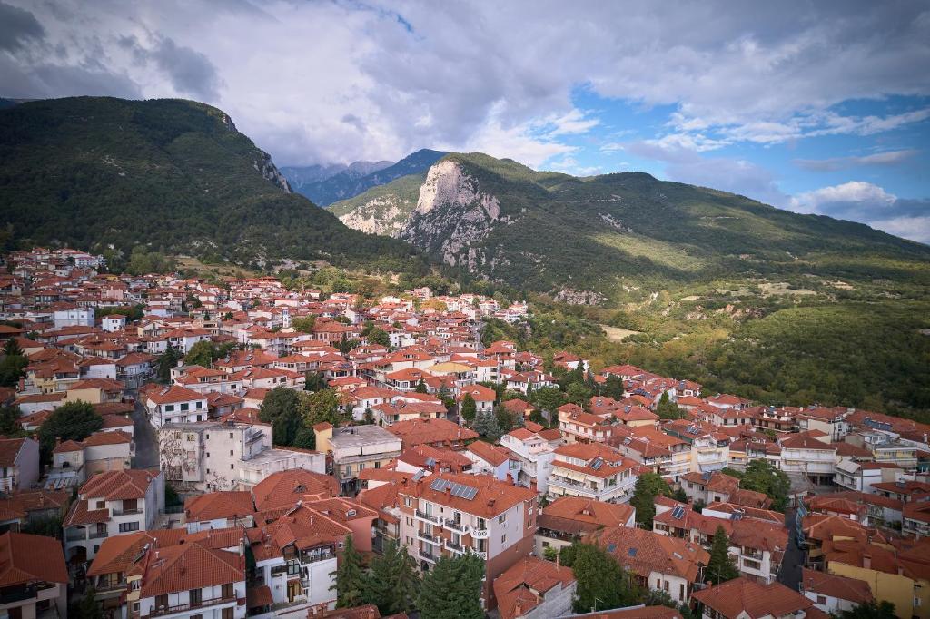 里托楚伦奥林巴斯地中海精品酒店的享有以山脉为背景的城市美景