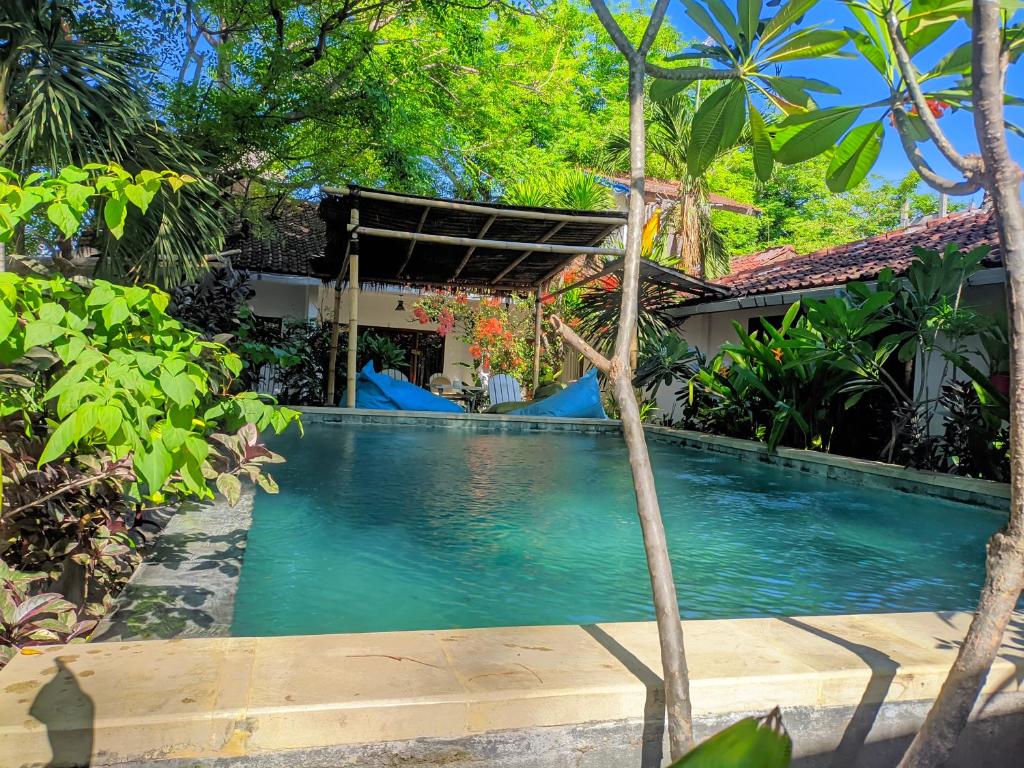 吉利特拉旺安Dream Hotel的一座树木繁茂的房屋前的游泳池