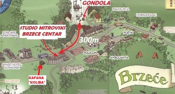 科帕奥尼克Brzeće Center Studio Mitrovski Gondola 300m的迪斯尼世界度假区地图