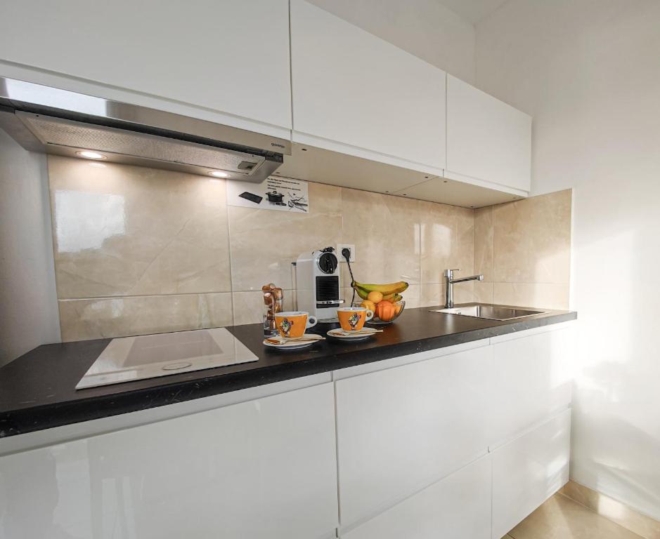 布雷拉Apartments - Villa Sabrina的厨房配有白色橱柜和水槽