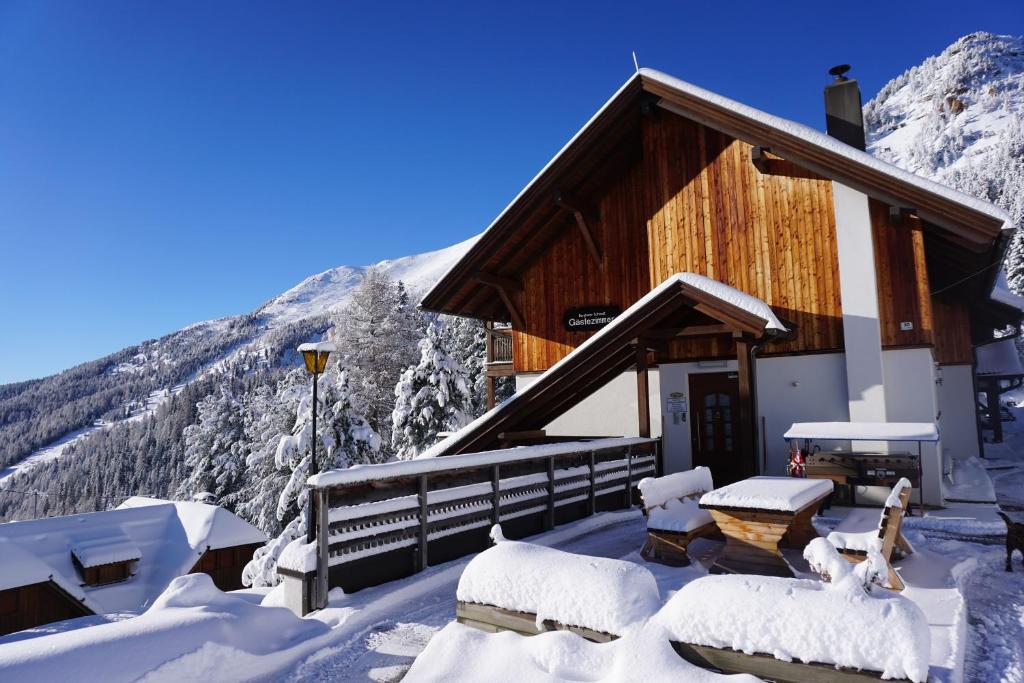 图拉彻霍赫Bergheim Schmidt, Almhütten im Wald Appartments an der Piste Alpine Huts in Forrest Appartments near Slope的雪地滑雪小屋