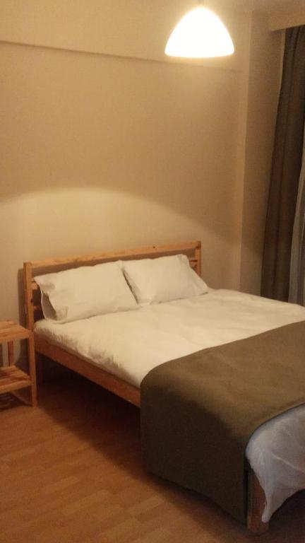 科贾埃利Grand ala otel konukevi的卧室内的一张床位,上面有灯