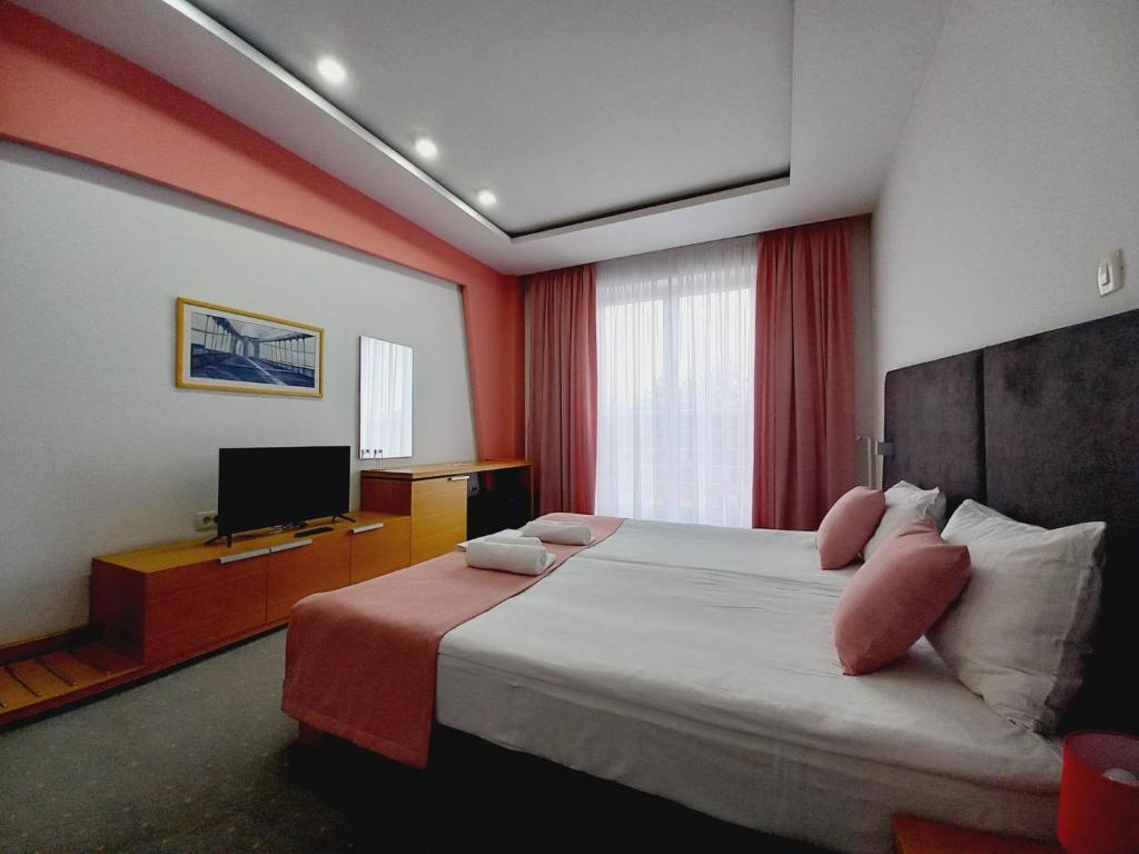 尼克希奇瓦科夫莫斯特酒店的一间卧室配有一张床和一台电视