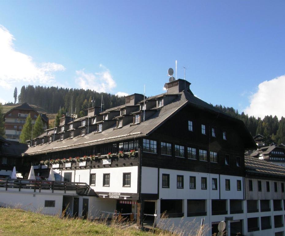 索内纳尔佩·纳斯费尔德马西乌斯阿尔卑斯酒店的黑色屋顶的白色大建筑