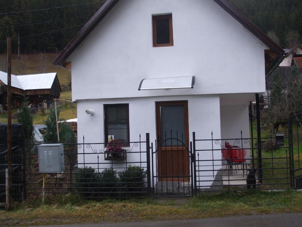 米奥修德萨斯Tiny house Floare de colt的前面有栅栏的白色房子