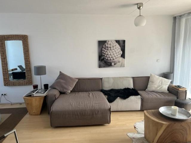 莱茵河畔阿尔芬center appartement 2 rooms的客厅配有沙发和桌子