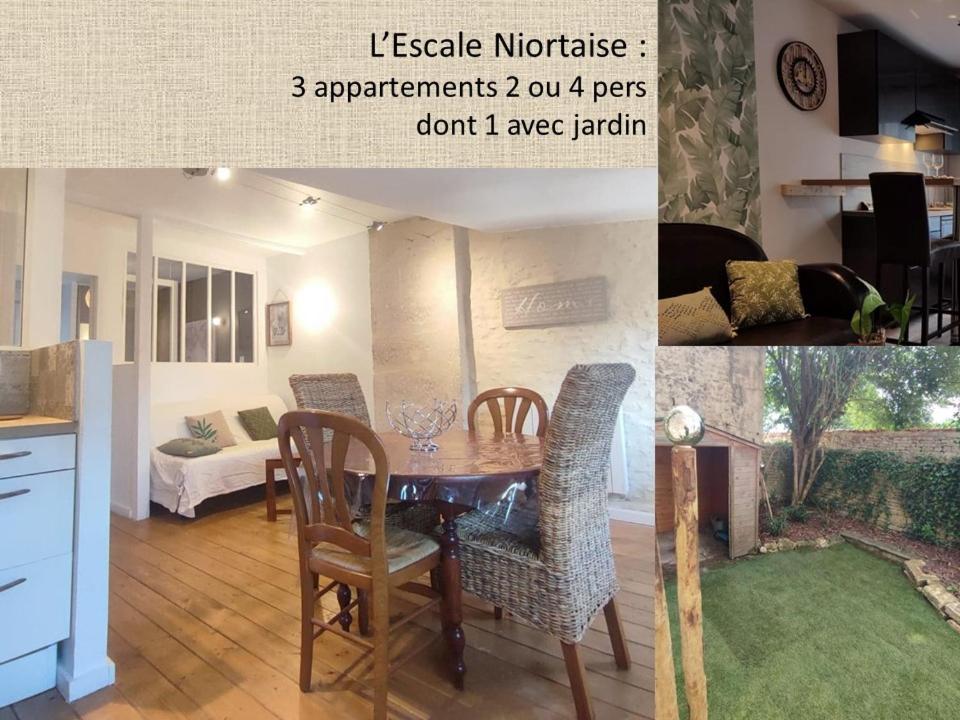 尼奥尔L'escale Niortaise - Centre-ville - 10mn Gare - WIFI - Netflix的厨房以及带桌椅的用餐室。