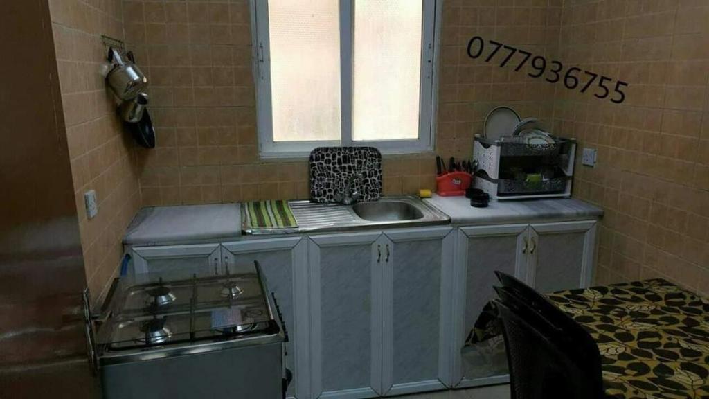 亚喀巴Abo Amer Apartments的一个带水槽和窗户的小厨房