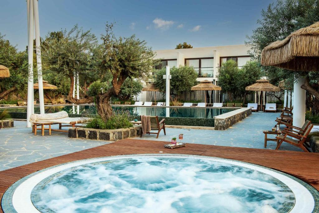 GadotPereh Mountain Resort的度假村中心带热水浴池的游泳池