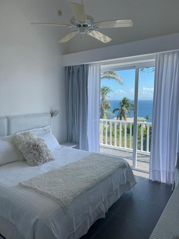 圣塔芭芭拉-山美纳Amazing views!!的一间卧室配有一张床,享有海景