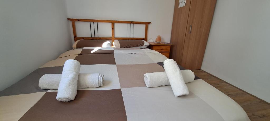 韦尔瓦Casa de Huespedes Onoba-Habitaciones的一间卧室配有带毛巾的床