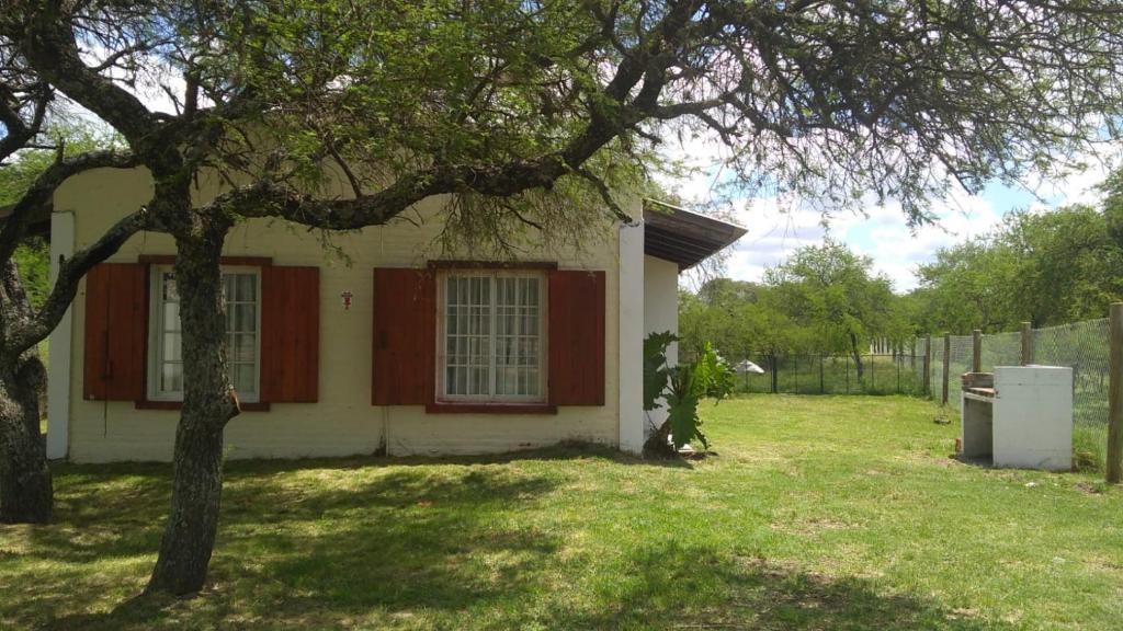 GualeguaychúBoa Vida的院子里有红色门和一棵树的房子