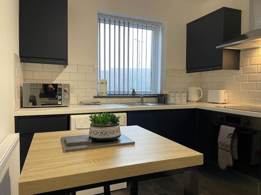 特伦特河畔斯托克Modern Apartment With En-suite & Private Kitchen的厨房里摆放着植物的桌子