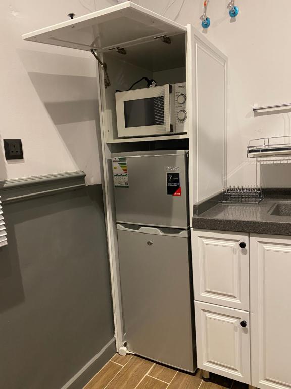 欧拉ALULA WINTER的厨房配有冰箱和微波炉。
