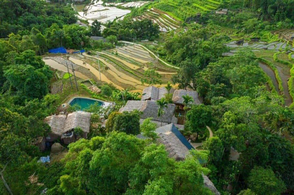Hương Bá ThướcPuLuong BamBoo的享有花园房屋的空中景致