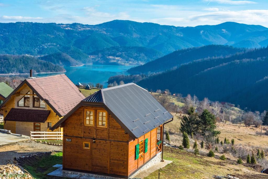 ZaovineTarovuk cabin的山顶上带太阳能屋顶的房子