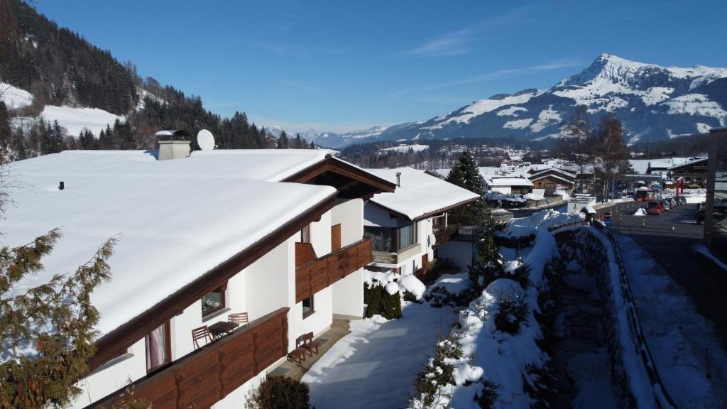 蒂罗尔-基希贝格Fleckalm Chalets的山屋,屋顶上积雪