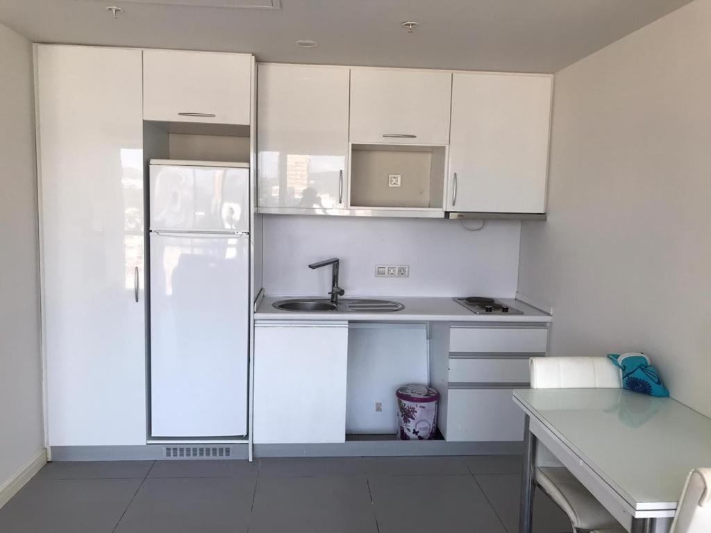 伊斯坦布尔MANDRAKE的白色的厨房配有水槽和冰箱