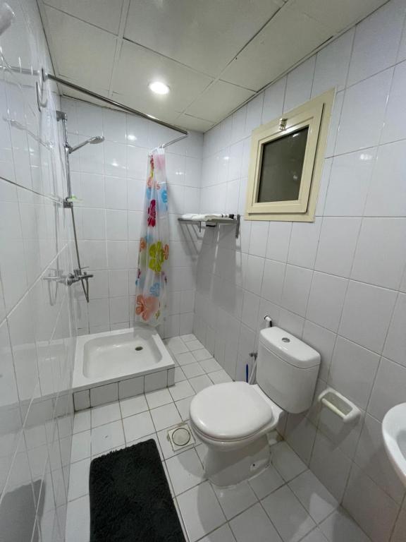 迪拜Pharaohs Inn Deira Hostel的白色的浴室设有卫生间和水槽。