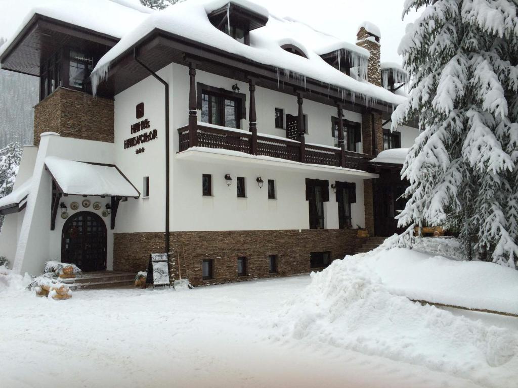 欧巴西亚洛德洛伊海都西勒酒店的积雪覆盖的建筑物