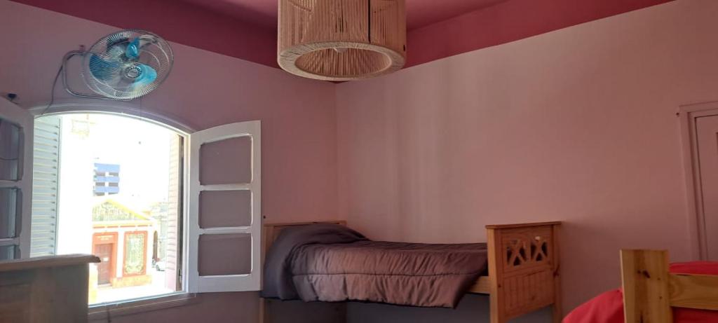 萨尔塔Hostel LQueen 1的卧室设有粉红色的墙壁、窗户和床